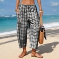 thumbnail image 2 of Plaid Barrel Pants for Women Summer 2026 Casual Loose Wide Leg Lounge Trousers Striped Capri with Pockets Gray XL, 2 of 6