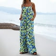 thumbnail image 1 of UPPADA Women's Boho Loose Flowy Jumpsuits Casual Summer Outfits Sleeveless Spaghetti Strap Square Neckline Overalls Wide Leg Pants Suspender Rompers with Pockets Clearance on Sale Green,XL, 1 of 6