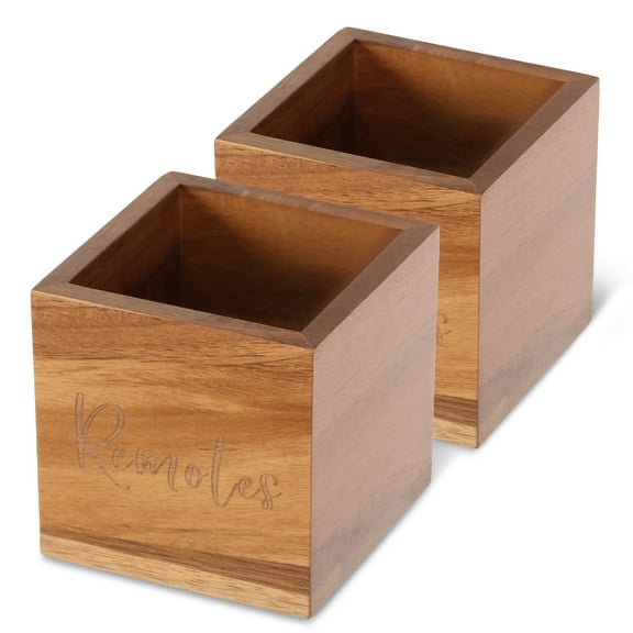 2Pcs Remote Control Holder Vintage Wooden TV Remote Storage Organizer Compact Pen Holder for Table Living Room Office