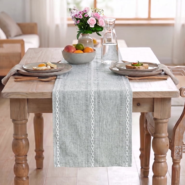 Sm:)e Light Gray Linen Table Runner 13 x 72 Inch photo 3