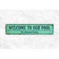 thumbnail image 1 of Letreros de bienvenida para piscina, letrero de metal para piscina, letrero con nombre de familia, letrero personalizado, decoración rústica para el hogar, tamaño: 4 x 16 pulgadas, 1 of 4