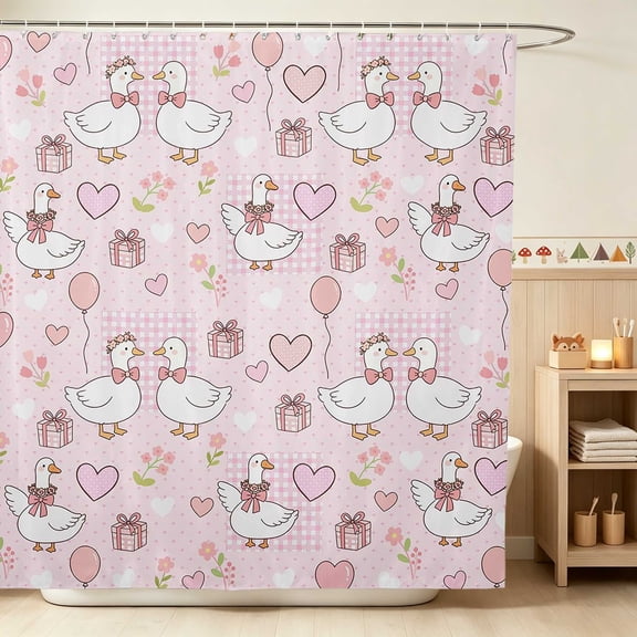 Erosebridal Goose Shower Curtain 72Wx72L for Girls, Birthday Party Waterproof Bathroom Curtain