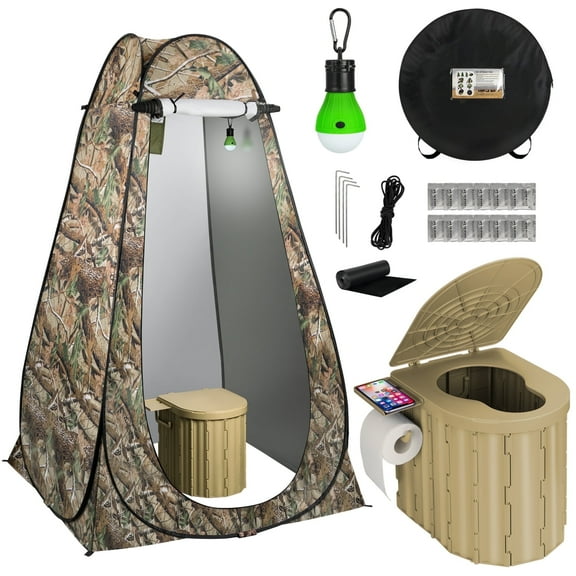 Thallike Outdoor Portable Camping Toilet with Pop-Up Privacy Tent