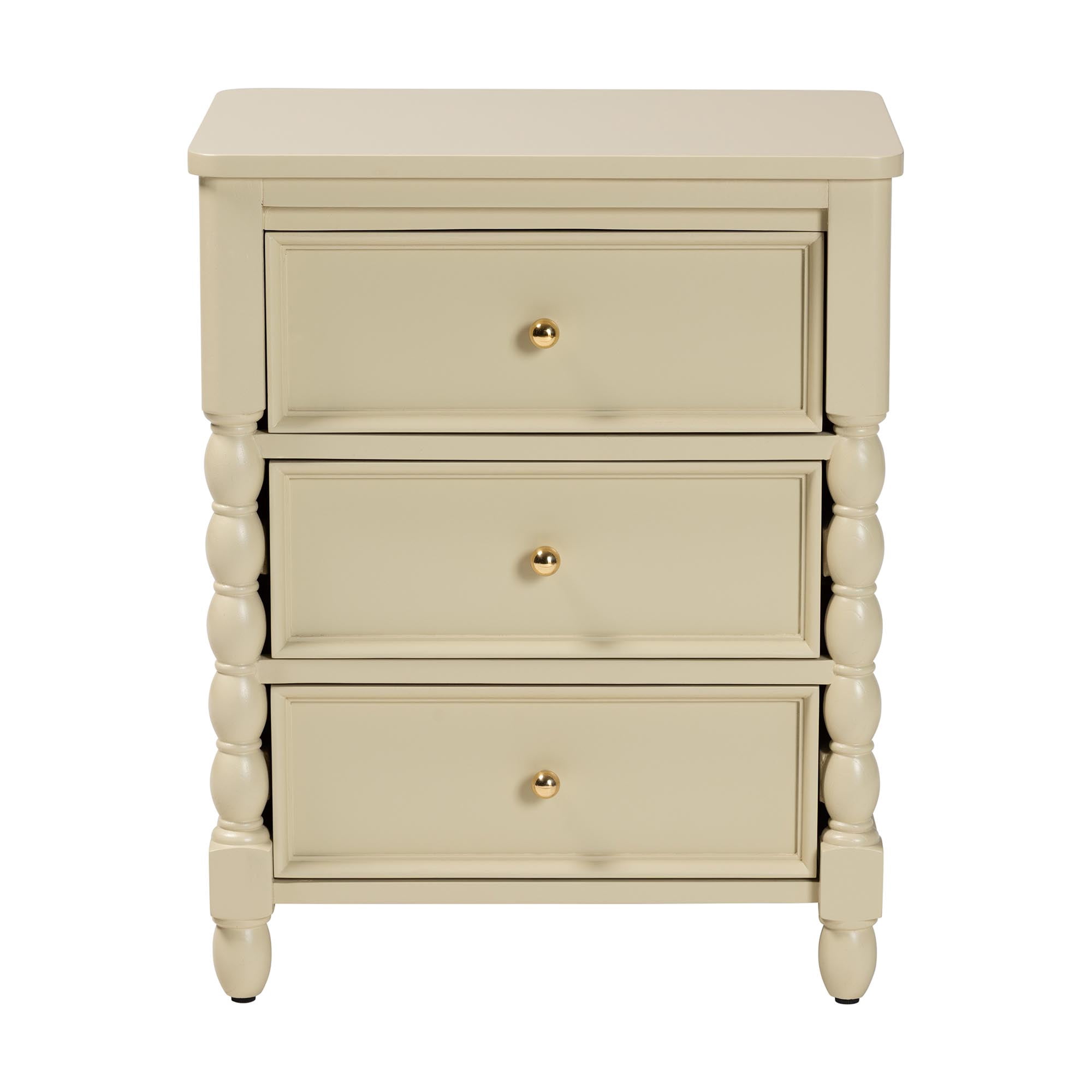 bali & pari Kyla Modern Nightstand, 3-Drawer, Beige