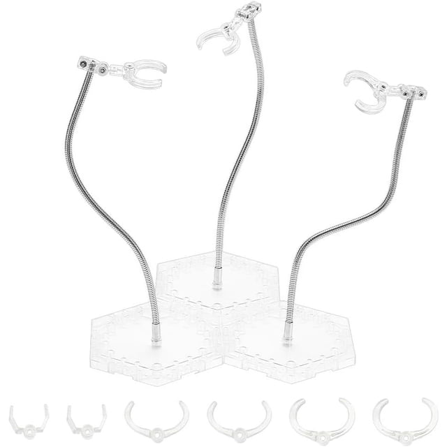3 PCS Clear Action Figure Stand Action Figure Display Holder Stand Base with 12 Adjustable Waist Clips Compatible with HG RG BB Transparent Stop Motion Holder Stand