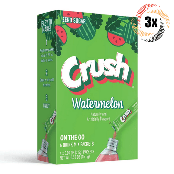 3x Packs Crush Watermelon Drink Mix Singles To Go | 6 Sticks Per Pack | .53oz