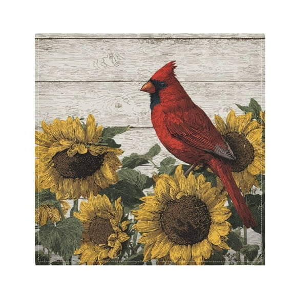 1 Pack 20'' x20" Satin Table Napkins Dinner Napkins for wedding Party Decoration events Red Bird Sitting on Sunflower