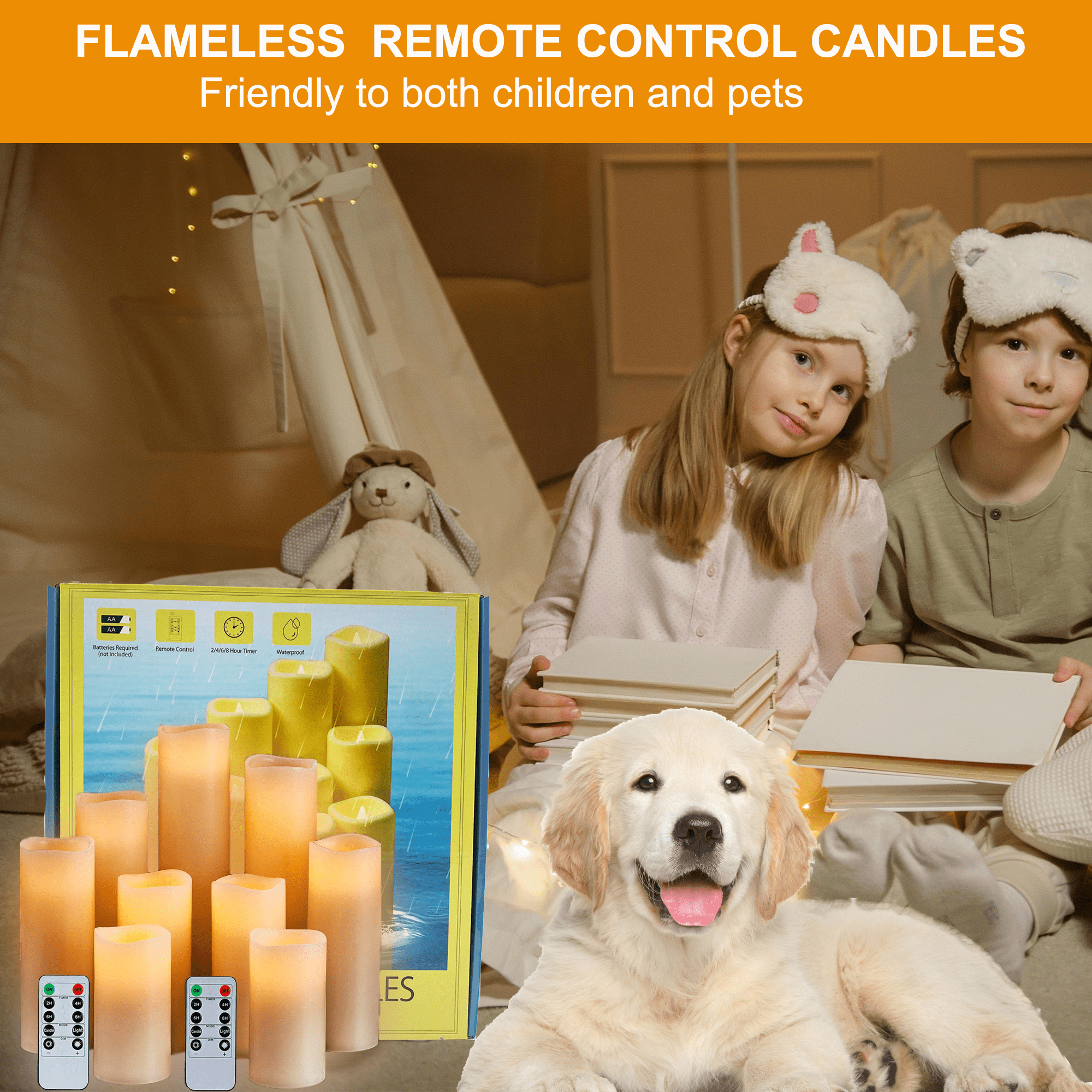 HIDAWN Flameless Pillar Candles with Remote,9 Pack Outdoor Large LED Fake Candles Battery Operated Electric Votive Flicker Lights,Ivory