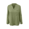 thumbnail image 5 of ManxiVoo Women Notched Neck Blouse 3/4 Sleeve Printed Work Shirt Casual Button Down Top with Pocket Modern Office Wear Lightweight XXL Size Light Green, 5 of 6