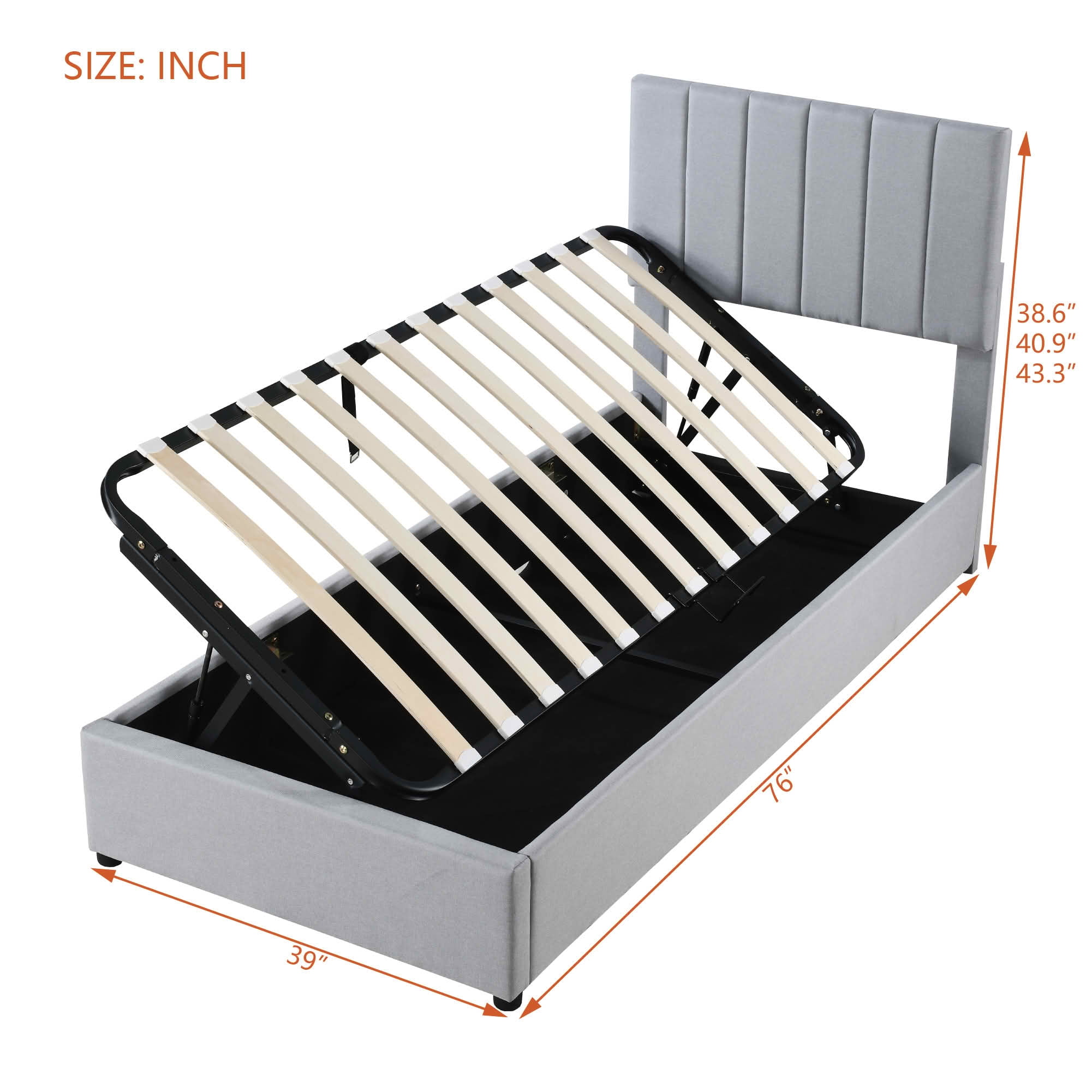 MAYEERTY Upholstered Platform Bed with Vertical Stripe Headboard & Spacious Underbed Storage, Sturdy Construction