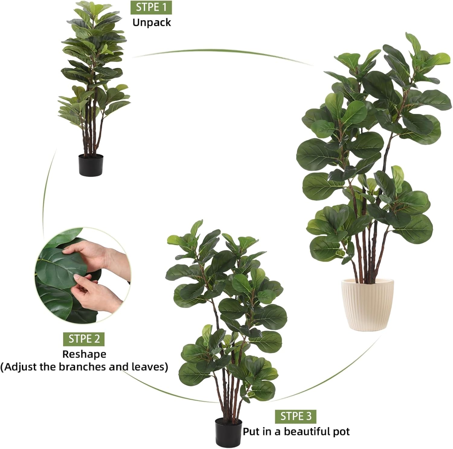 Faux Fiddle Leaf Fig Tree,4 Ft Artificial Ficus Lyrata Plant with 72 Fiddle Leaves, Fake Floor Plant in Pot for Indoor Outdoor Living Room House Office Bedroom Decor