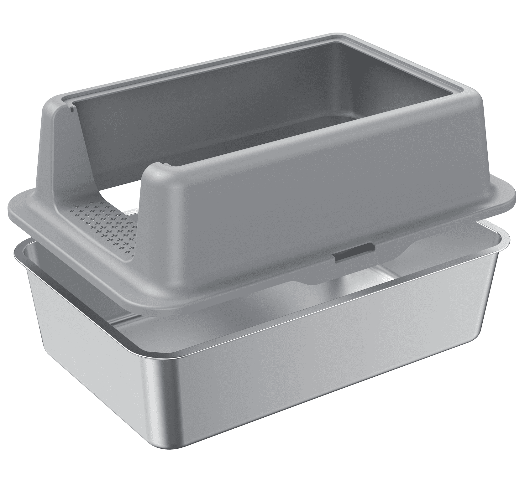 Litter Box with Large Litter Mat for All Cats, Upgraded Stainless Steel 23.6" Cat Litter Tray, High-Sided Open Top Cat Litter Box with Scoop, Anti-Scratch