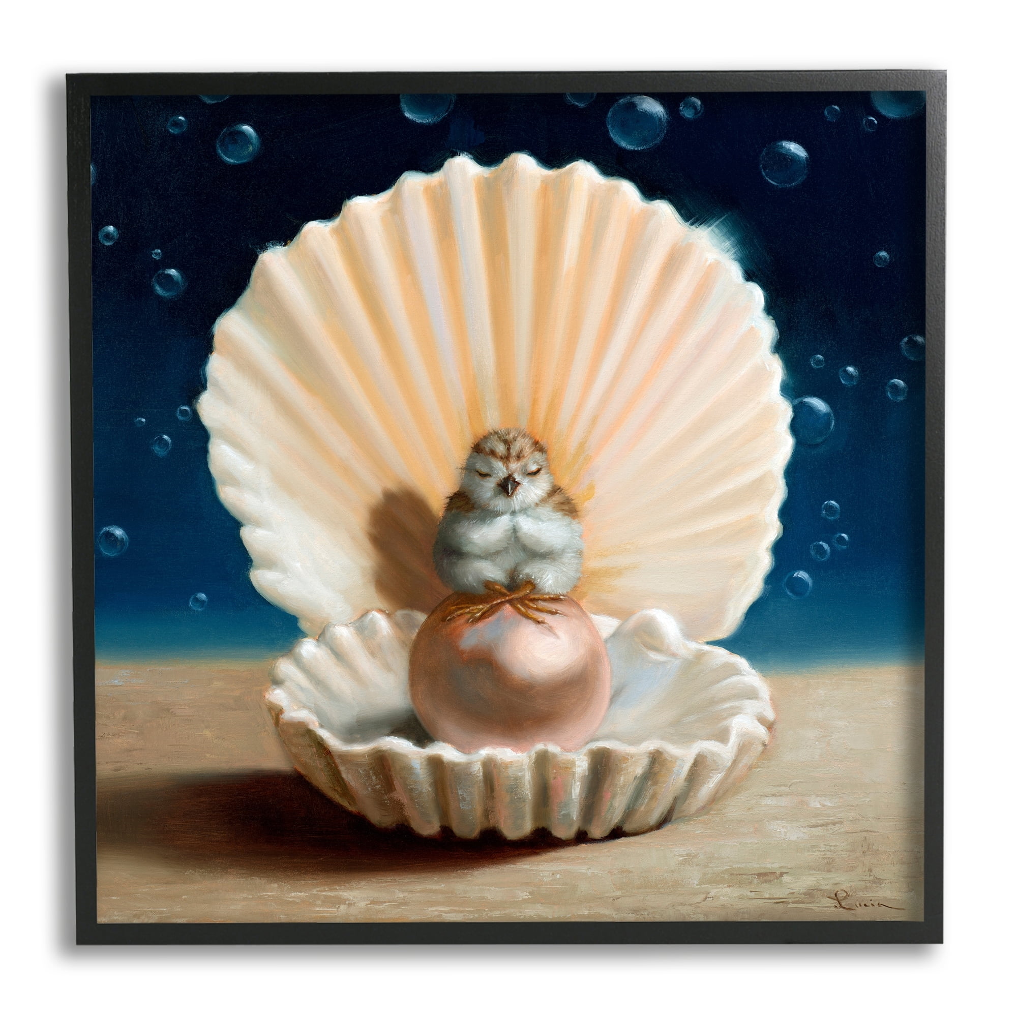 Stupell Industries Chick Meditating Clamshell Pearl Underwater Bubbles Framed Wall Art, 24 x 24, Design by Lucia Heffernan