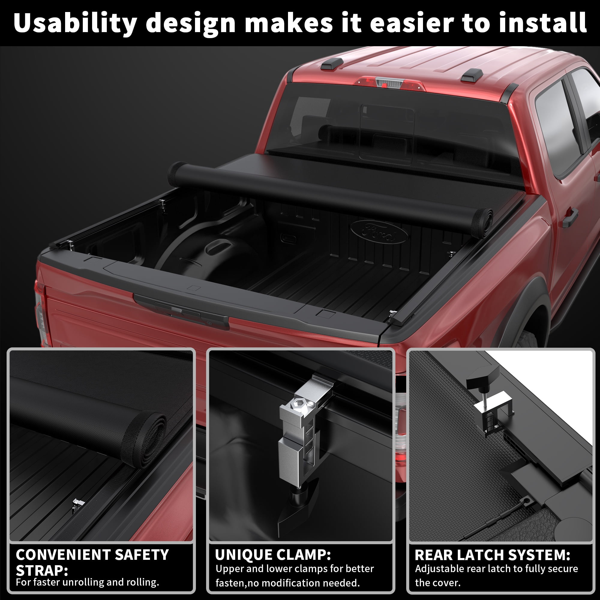 TITANICMOTOR 4.5FT 54.4Inch Soft Roll Up Truck Bed Tonneau Cover for 2022 2023 2024 2025 Ford Maverick