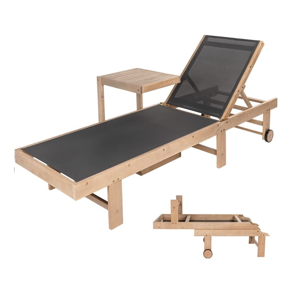 Jonathan Y Trabuco Coastal Modern Acacia Wood Mesh 3-Position Outdoor foldable Chaise