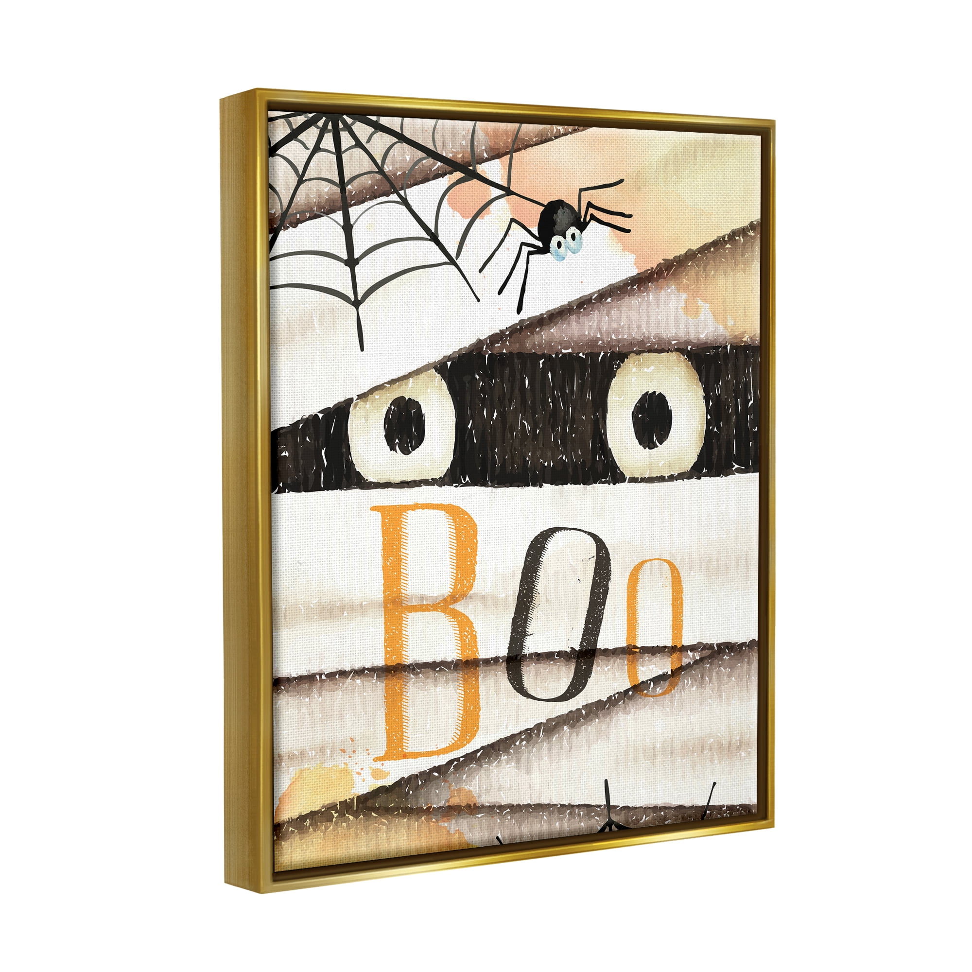 Stupell Industries Boo Creepy Eyes Peeking Holiday Painting Gold Floater Framed Art Print Wall Art