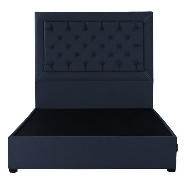 Box Base Cama + Cabecera Queen Size Mary Azul Marino