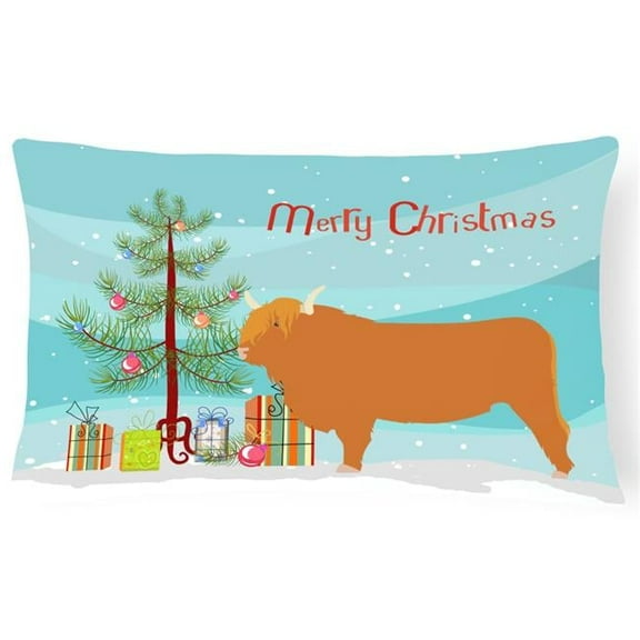 Carolines Treasures BB9187PW1216 Highland Cow Christmas Canvas Fabric Decorative Pillow, Teal, 12H x16W, multicolor