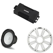 Kicker 48PXA6001 Weatherproof Powersport Mono Amp & 10" 4 Ohm Free-Air Marine Subwoofer ( White Grill )