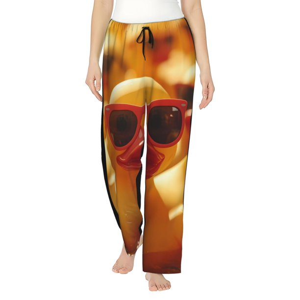 Fotbe Sunglasses Yellow Duck Pantalones de Pijama para Mujer, Pantalones de Dormir, Pantalones Pj con Cordón y Bolsillos-XX-Large
