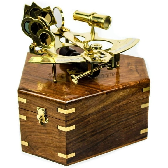 9" Brass Sextant With Singara Wooden Box (Brass Polished)
