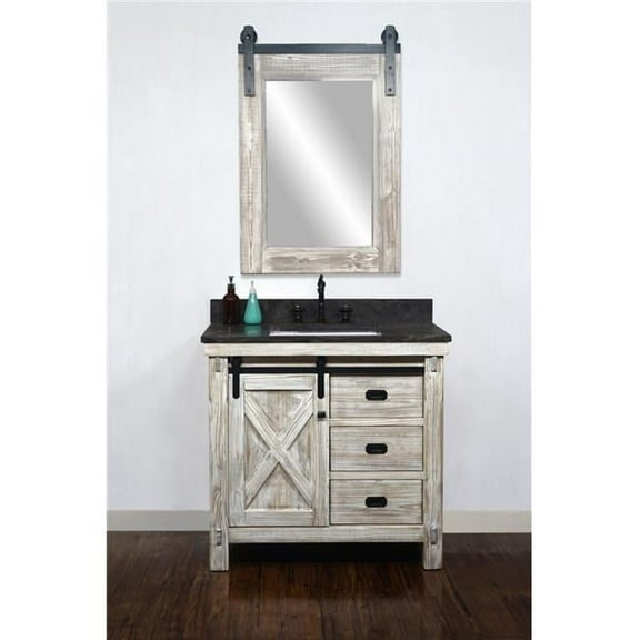 WK8536-W-WK SQ TOP 36 in. Rustic Solid Fir Barn Door Style Single Sink Vanity in White Wash with Limestone Top with Rectangular Sink - No Faucet - 37 x 34.6 x 22 in.