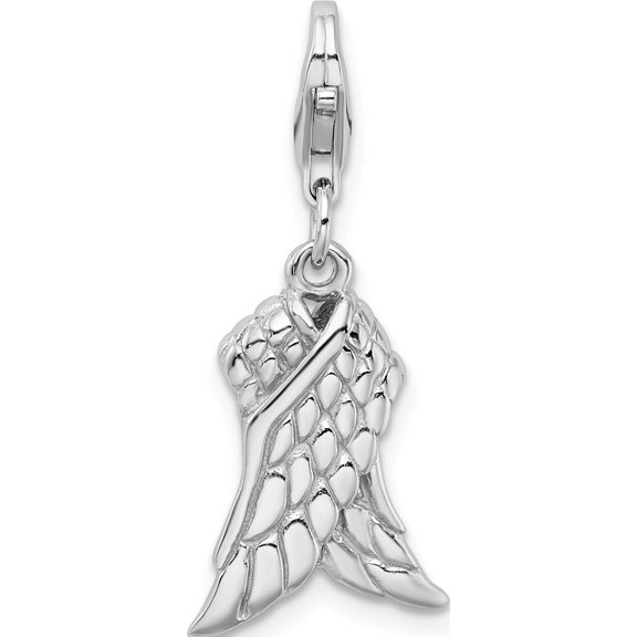 Sterling Silver Amore La Vita Rhodium-Plated Polished 3-D Wings Charm (28 X 12) Made In Thailand qcc976