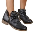 thumbnail image 2 of LTTVQM Ankle Boots for Women Casual Low Block Heel Arch Support Slip-On Booties with Side Zipper Leather Fall Winter Wide Width Round Toe Non Slip Walking Short Boots Black 41(US-8.5), 2 of 4