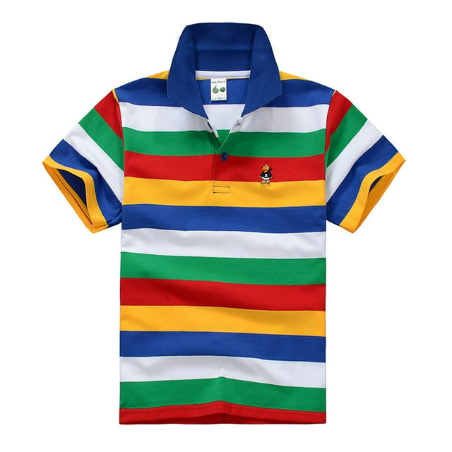 WEIYLL Polos pour Garçons à Manches Courtes Boutonnés à Rayures Fermeture Confortables Tissu Doux T-Shirts Graphiques pour 3-4 Ans