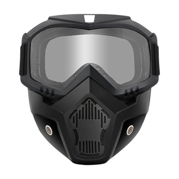 Detachable Face Mask Motorcycle Goggles Anti-Fog Wide View Uv Protective Removable Face Shield For Motorbike Cycling Ski Outdoor Sports(Black)