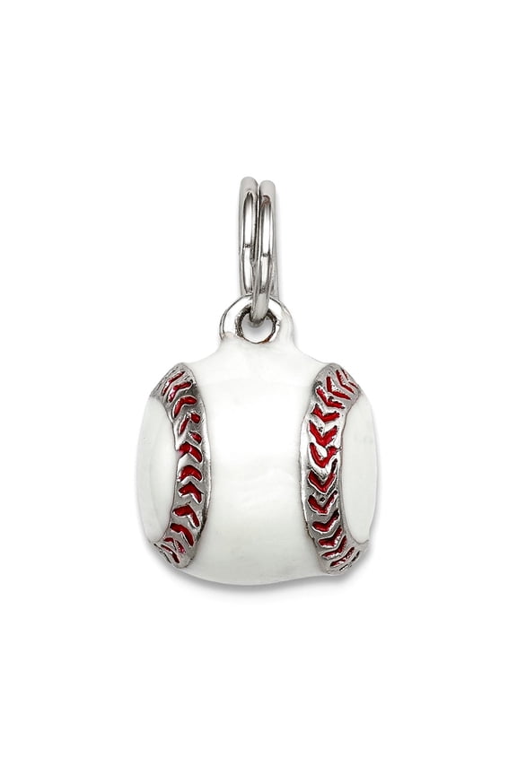 925 Sterling Silver Solid Polished Split Ring Enamel Baseball Charm 11x11mm Wide Pendant Necklace for Women