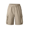 thumbnail image 5 of Cagogo Women Plus Size Cargo Bermuda Shorts Elastic Waist Pants with Pockets Casual Loose Fit Active Summer Workout Beach Lounge Travel Shorts, Beige XL, 5 of 9