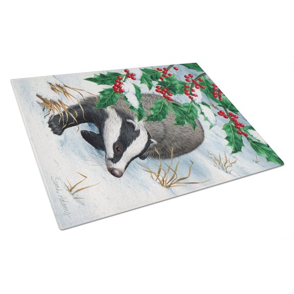 Caroline's Treasures Badgers with Holly Berries Glass Cutting Board Large