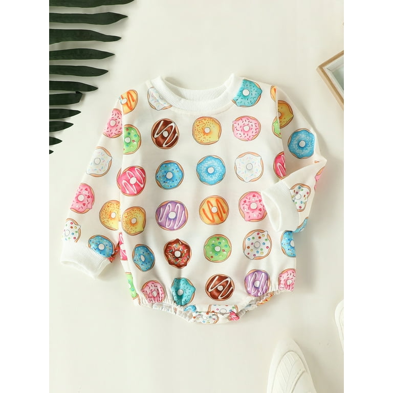 Coduop Baby Girls Casual Fall Romper Long Sleeve O Neck Cartoon Donut Print Romper Walmart