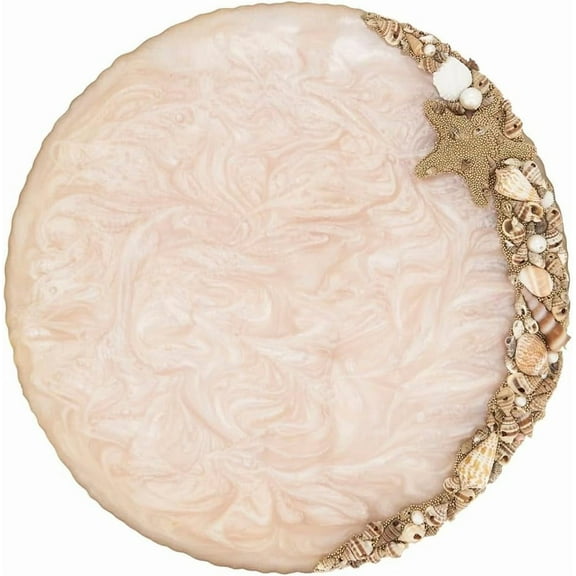 Fennco Style Resin Enchanted Seashell Placemat 14" Round, 1-Piece - Ivory Ocean-Inspired Table Mat Heat Resistant Insulation for Home, Boho Décor, Dining Table, Banquets, Special Events