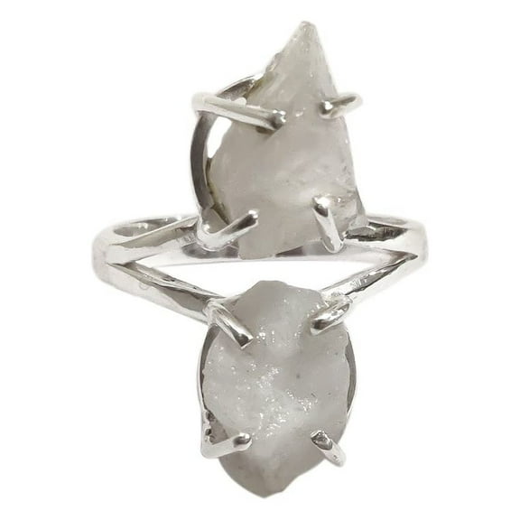 Rainbow Moonstone Ring, Rough Moonstone Gemstone Ring, June Birthstone, Double Stone, 925 Sterling Silver, Womens Ring, Christmas, Thanksgiving, Handmade, Statement Jewelry, Rough Gemstone Jewelry