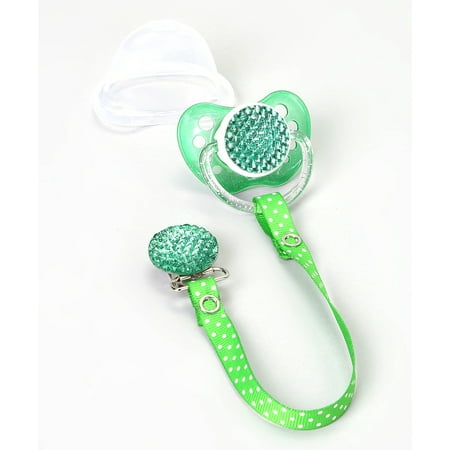 Polka Dot Ribbon Quilted Crystal Pacifier Clip