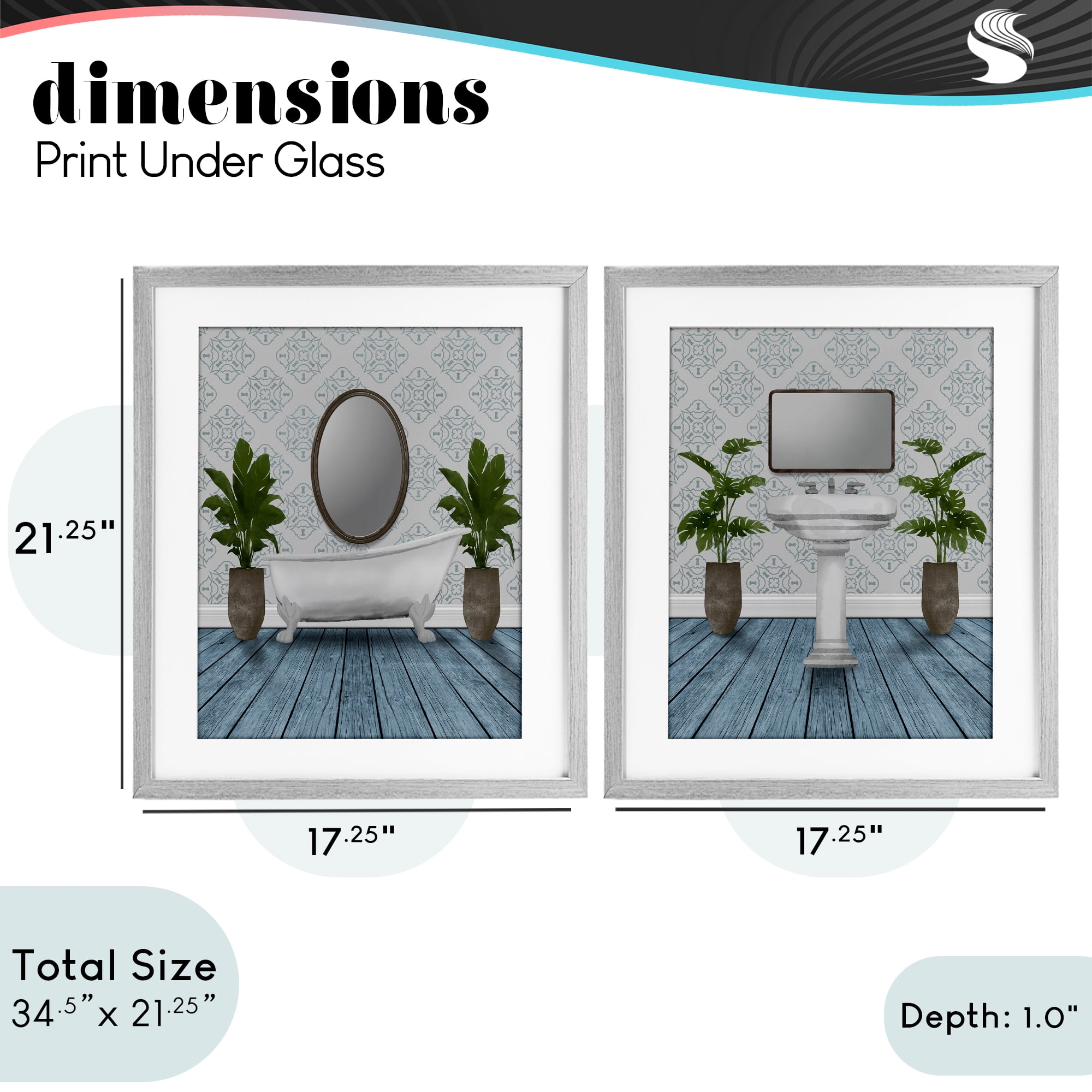 Stupell Industries Bathroom's Restful Wash 2 Piece Gray Framed Print Under Glass Set, design by Marcus Prime