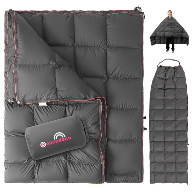 Manta de Camping Easedeco Gris Oscuro Impermeable 620g Plumón de Pato
