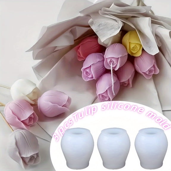 3D Tulip Silicone Molds 3-Pack - Professional Grade Molds for Resin Casting, Candle Making, and Soap Crafting with Floral Designs