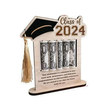 Money Card Holder 2024 Graduation Cash Holder Wooden Congrats Card Money Clip for Home Desktop Decor Favors Black