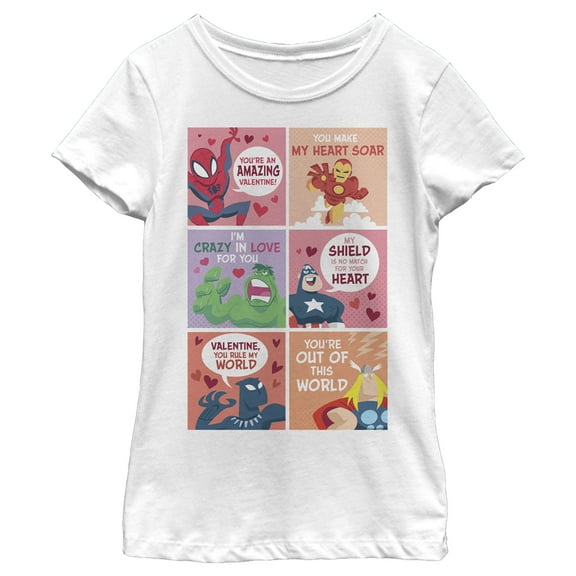 Girl's Marvel Avengers Cartoon Valentines Graphic Tee White X Large