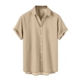 thumbnail image 2 of Huresd Mens Shirts Button Up Casual Men's Casual Solid Short Sleeve Shirts Loose Top Khaki 3XL, 2 of 4