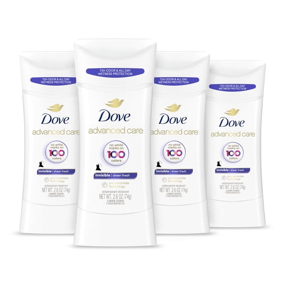 Dove Antiperspirant Deodorant Stick No White Marks on 100 Colors Sheer Fresh 48Hour Sweat and Odor Protecting Deodorant for Women oz 4 Count, 2.6 Ounce