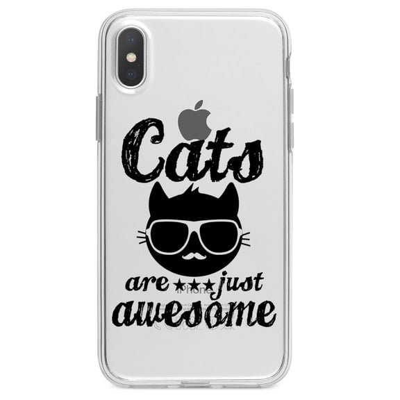 DistinctInk Clear Shockproof Hybrid Case for iPhone X / XS (5.8" Screen) - TPU Bumper Acrylic Back Tempered Glass Screen Protector - Cats Are Just Awesome