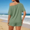 thumbnail image 4 of Zynoxe Two Piece Short Sets for Women Casual Off Shoulder Solid Color Loose Fit Summer Sets Trendy Plus Size Beach Vacation Lounge Sets Mint Green M, 4 of 8