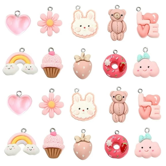 U8MO 30x Charms Rabbit Heart Strawberry Bear Rainbow Pendants for DIY Jewelry Making