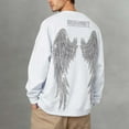 thumbnail image 2 of IWRICH Men's Angel Wings Crew Neck Sweatshirts Rhinestones Streetwear Oversized Pullover Tops Graphic Fashion Tees White XL, 2 of 7