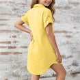 thumbnail image 5 of PiGOGI Girls Short Sleeve Button Down Shirt Dress Pocket Casual Long Top Solid Color Soft Summer Dress Yellow 13Years, 5 of 9