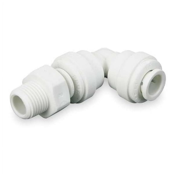Push-Fit Elbow Fitting, 1/4 in Tube Size, Polypropylene, White, 10 PK